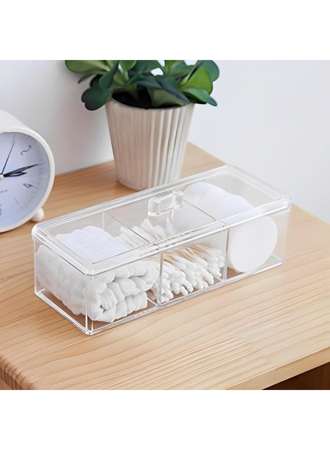 Transparent multi-compartment personal care organiser – storage box for cotton and cotton swabs with a tight-fitting lid - Image 3